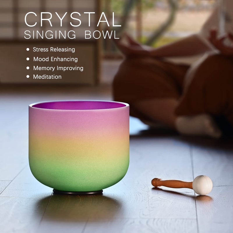CVNC 440HZ 8 Inch Rainbow Colored B Note Crown Chakra Frosted Quartz Crystal Singing Bowl for Sound Healing and Meditation - Image 4